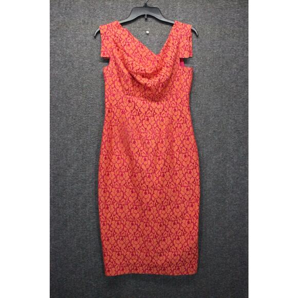 Black Halo Orange Lace Patterned Jackie O Knee Length Pencil Dress US Size 4 - Picture 1 of 5